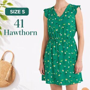 41 Hawthorne Women's Size Small Green Floral Dress Ruffled Cap Sleeves